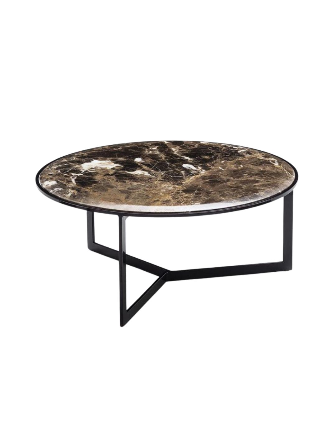 Minimalistinio dizaino apvalus kavos staliukas su rudu marmuro stalviršu