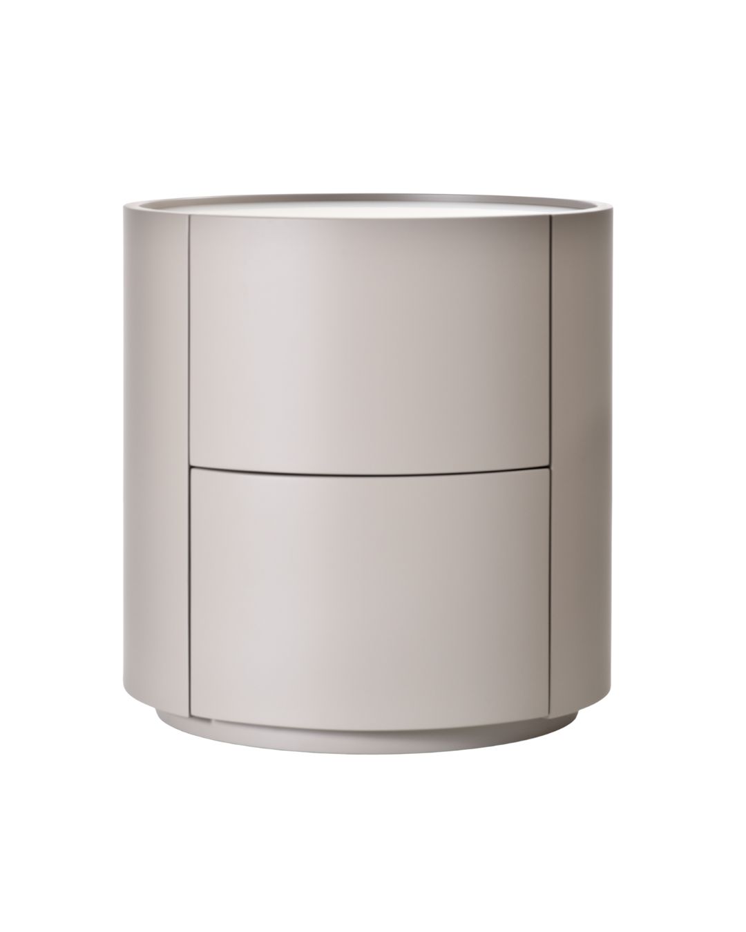 Apvali kreminės spalvos naktinė spintelė su dviem stalčiukais, minimalistinio stiliaus