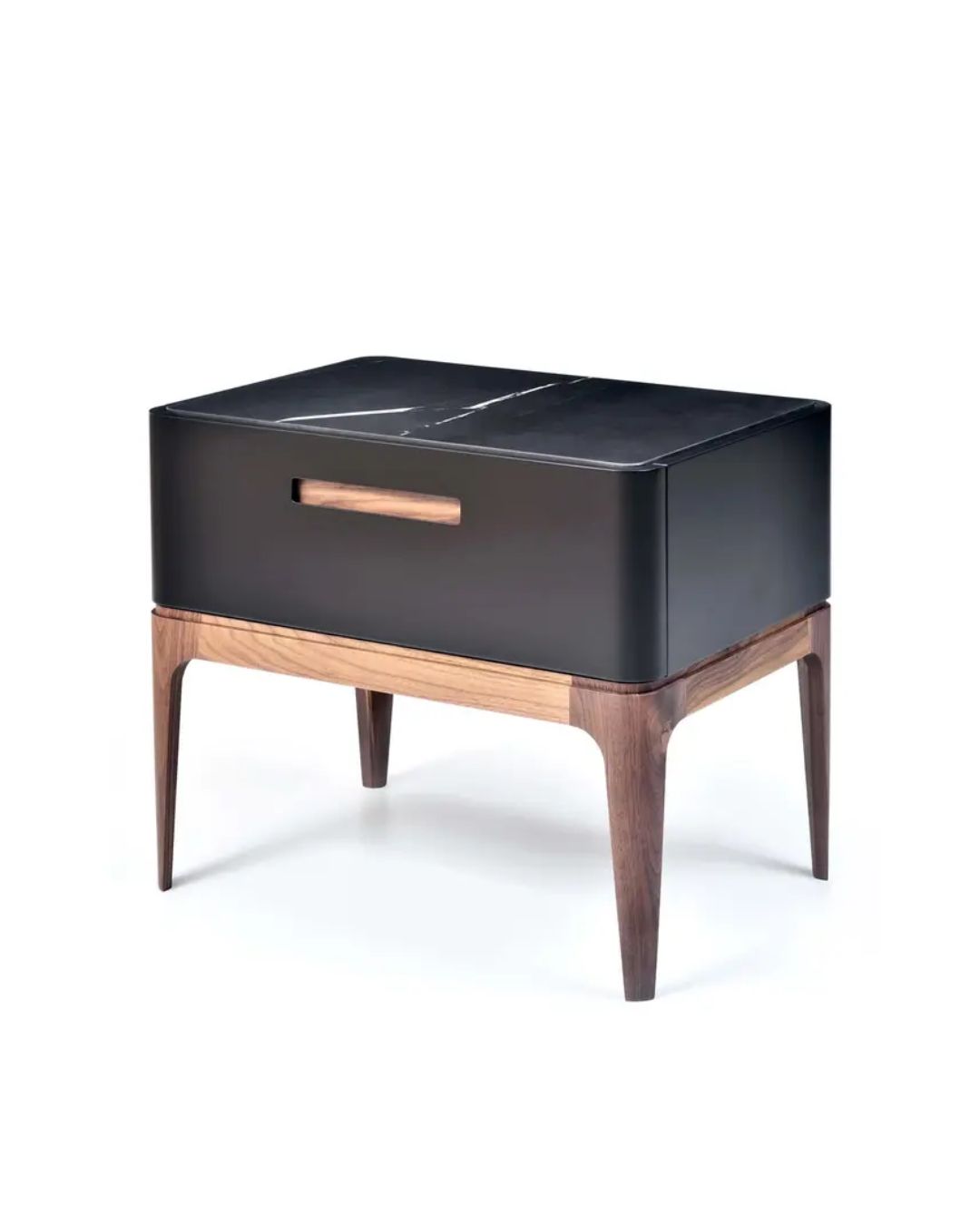 Modernaus dizaino naktinis stlaiukas su kreamikos stalviršiu ir dažyto mdf korpusu. Kojelės - medinės