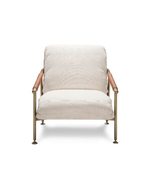 Art deco stiliaus baltas fotelis metalinėmis kojelėmis