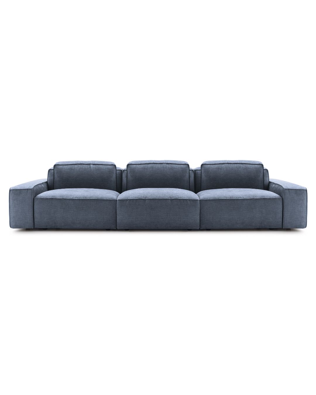 Trivietė modulinė sofa Cairoli, tamsiai mėlynos spalvos. Nuotrauka baltame fone.