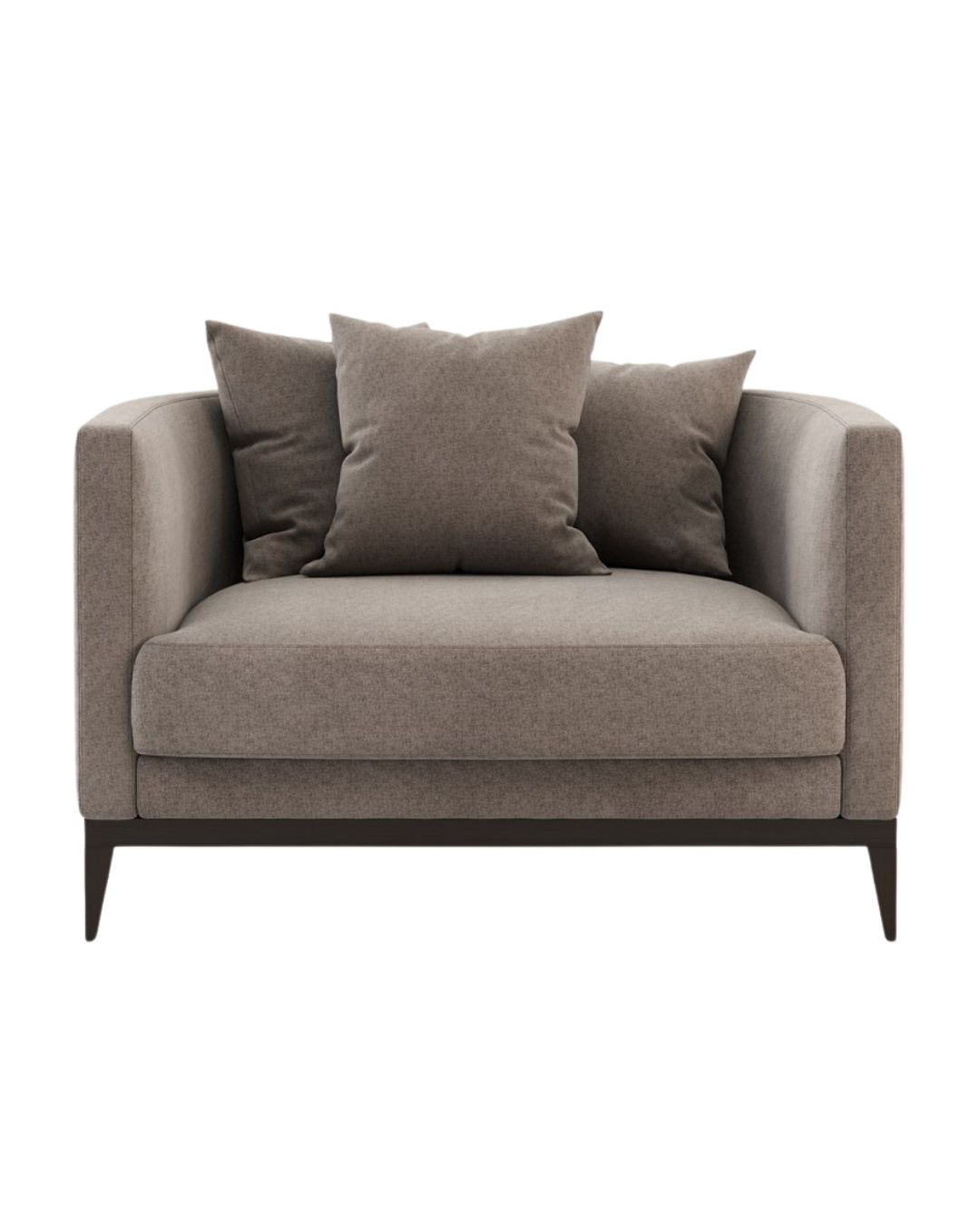 Klasikinio dizaino rudos spalvos masyvus fotelis baltame fone