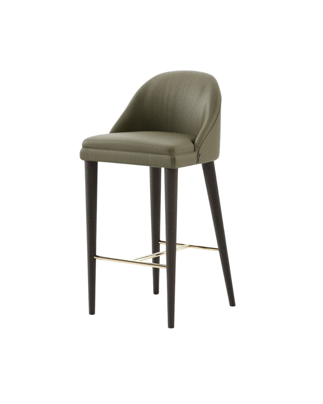 Pusbario kėdė medinėmis kojelėmis baltame fone