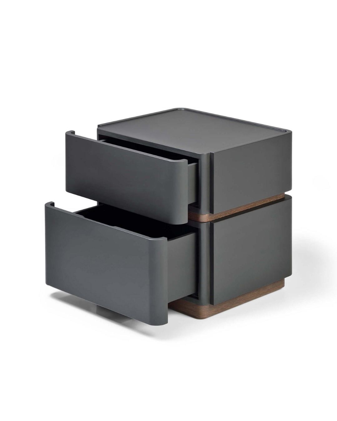 Modernios pilkos spalvos naktinės spintelės su dviem stalčiukais