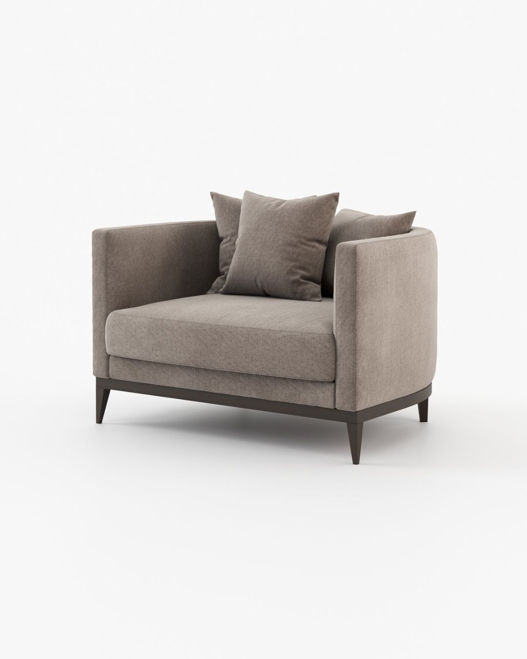 Klasikinio dizaino rudos spalvos masyvus fotelis baltame fone