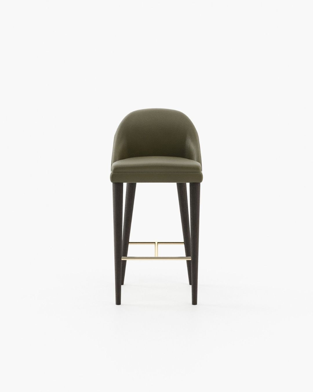 Pusbario kėdė medinėmis kojelėmis baltame fone