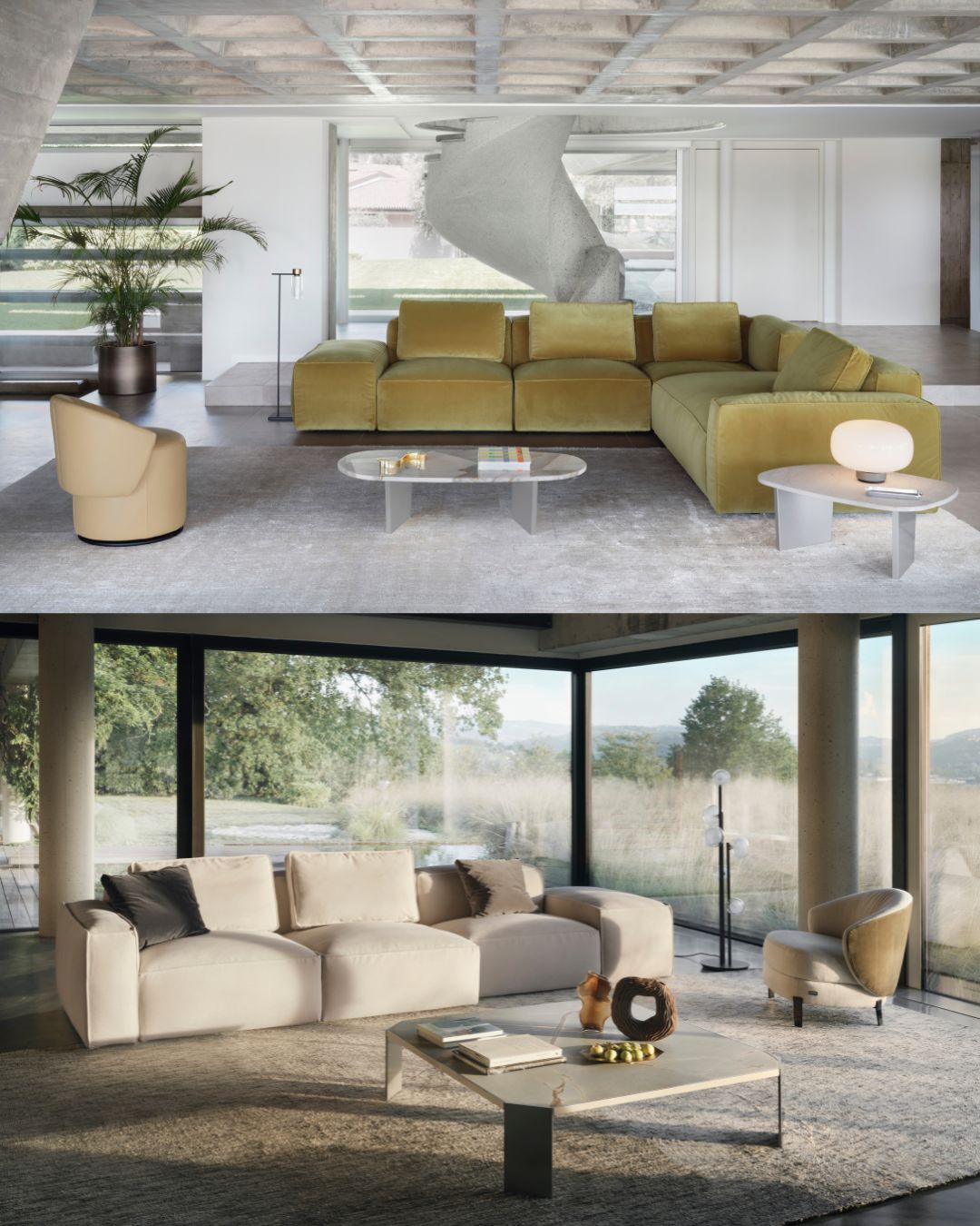 Modulinė sofa Cairoli, šviesiai žalios spalvos. Nuotrauke interjere