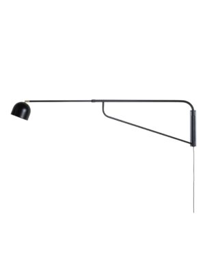 Juodos spalvos minimalistinio dizaino sieninis šviestuvas su reguliuojamu metaliniu rėmu