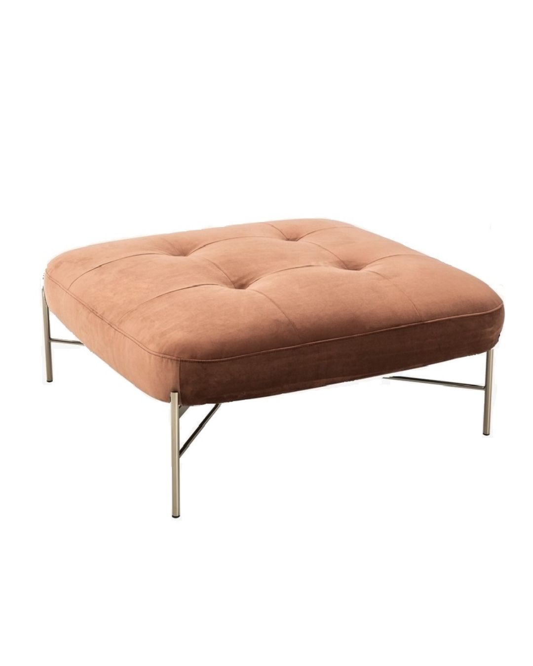 Oranžinės spalvos kvadratinis Thor pufas auksinėmis kojelėmis