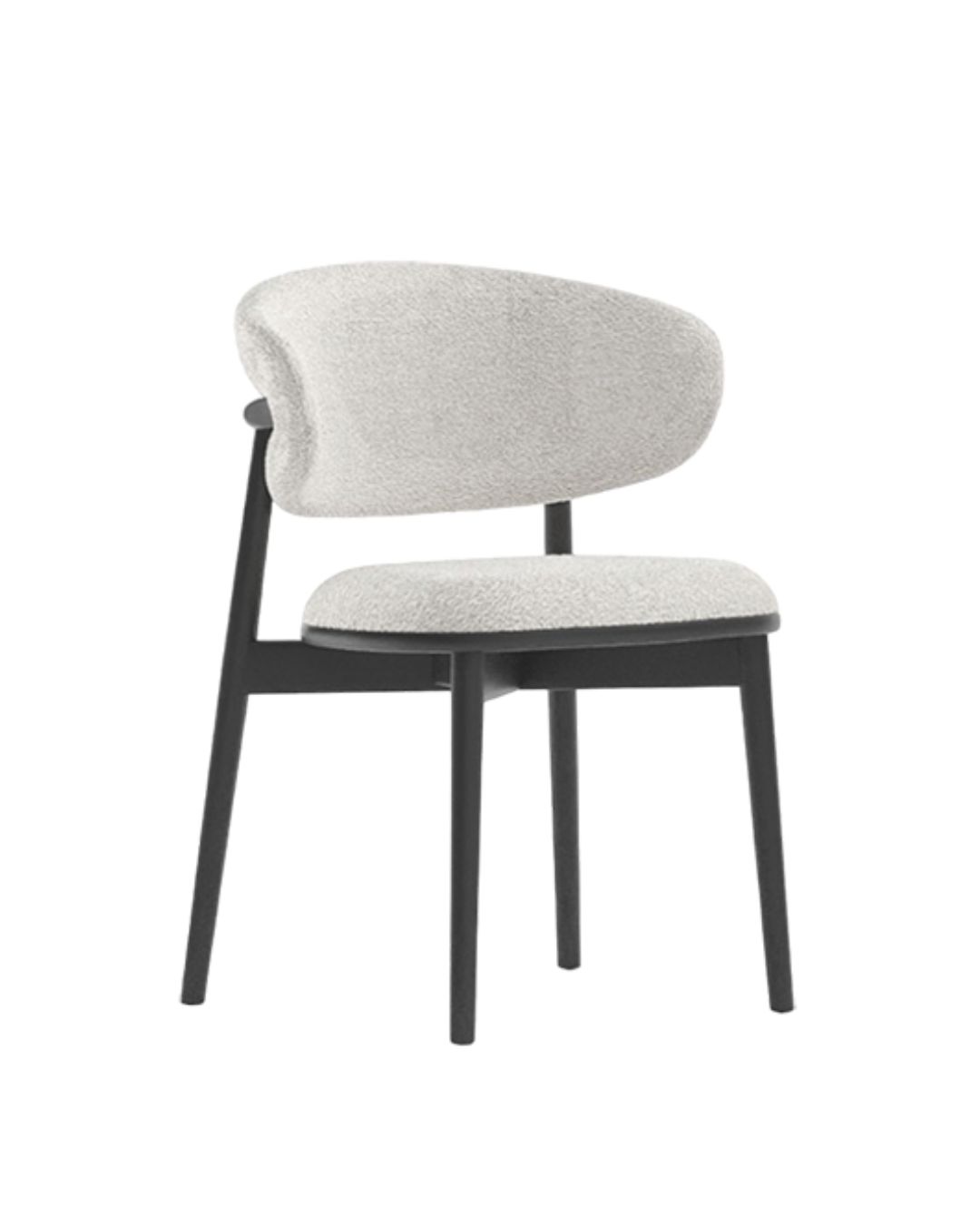 Skandinaviško dizaino valgomojo kėdė su medinėmis kojelėmis ir baltos spalvos audiniu