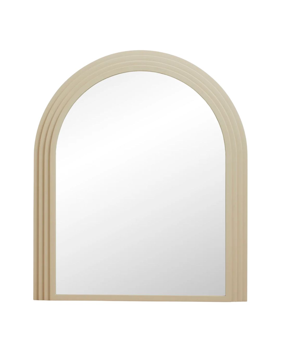 Arkos formos veidrodis su smėlio spalvos rėmu