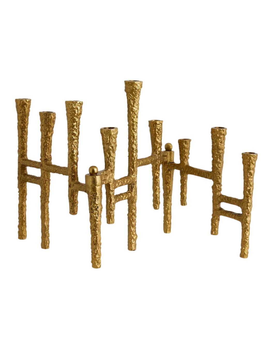 Aukso spalvos žvakidė su rustic stiliaus apdaila. Skirta 9 žvakėm