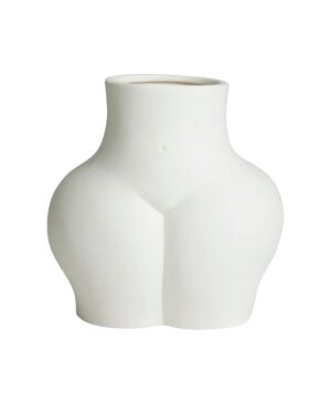 Balta moteriškų formų keramikinė vaza
