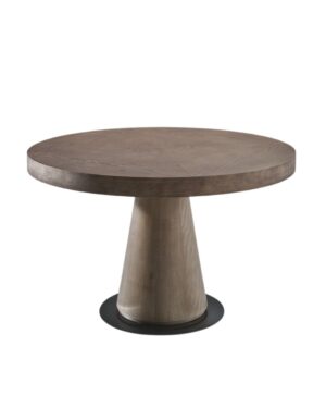 Medinis apvalus valgomojo stalas su kūgio formos baze