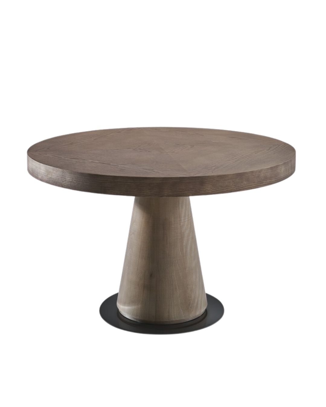 Medinis apvalus valgomojo stalas su kūgio formos baze