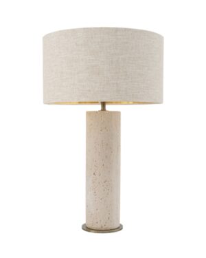 Stalinis šviestuvas su travertino baze ir drobiniu gaubtu