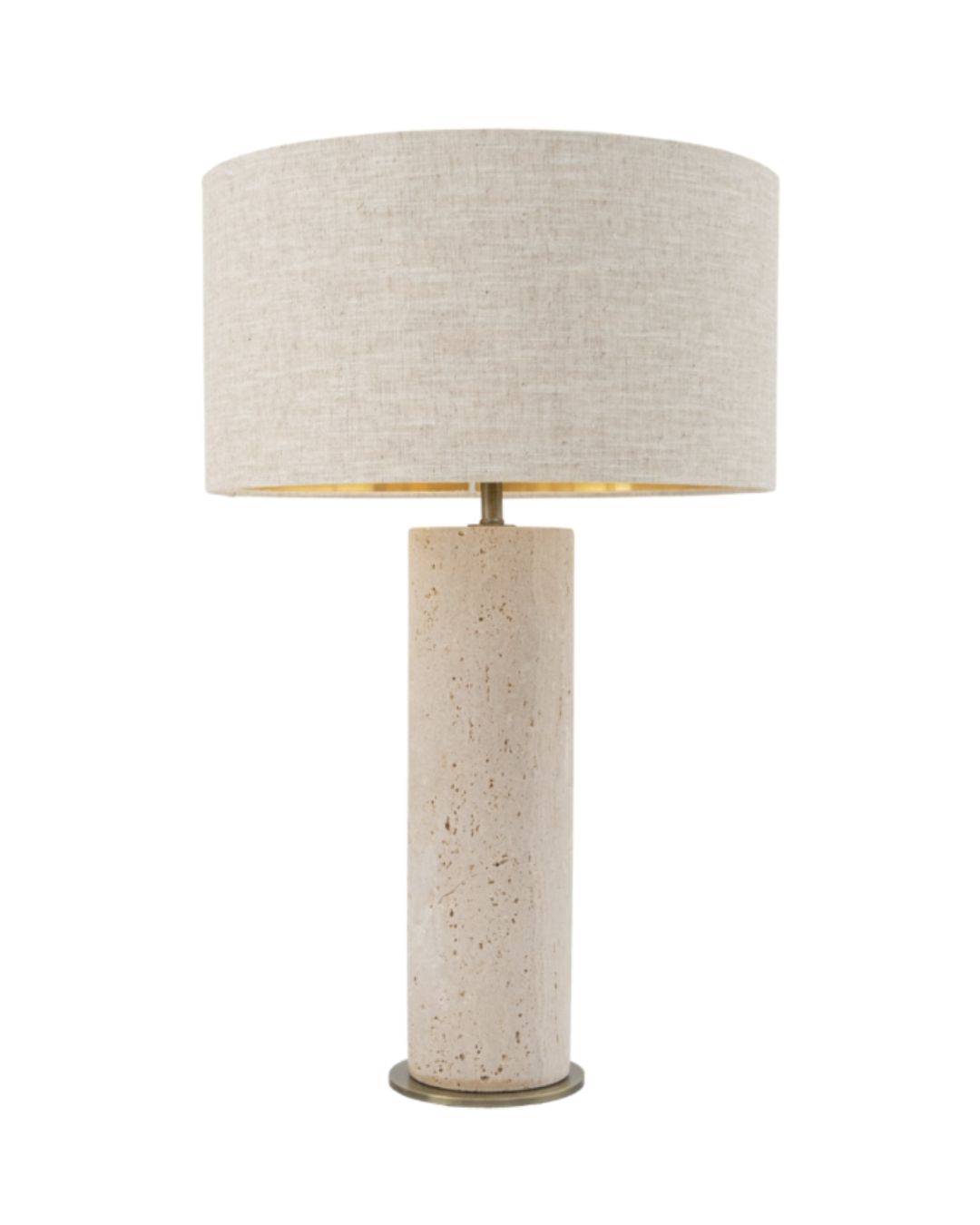 Stalinis šviestuvas su travertino baze ir drobiniu gaubtu