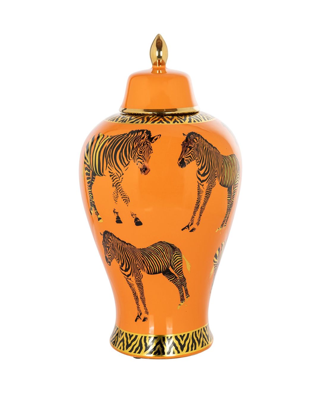 Didelė keramikinė urna, oranžinės spalvos su zebrų iliustracijomis