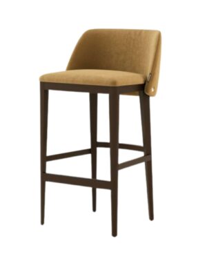 Pusbario kėdė tamsiai geltonu audiniu ir medinėmis kojelėmis