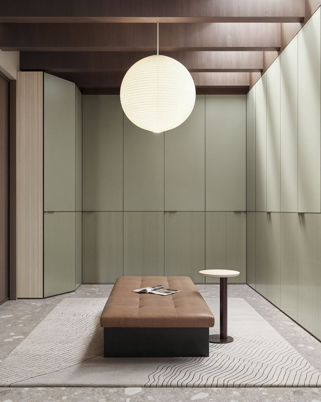 Minimalistinio dizaino suolas BOSS griežtomis juodomis kojelėmis - nuotrauka interjere