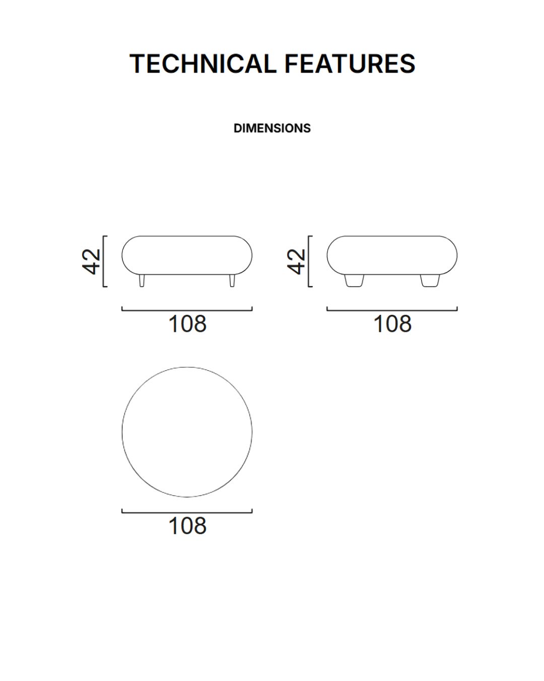 BON BON pufas - techninis brėžinys