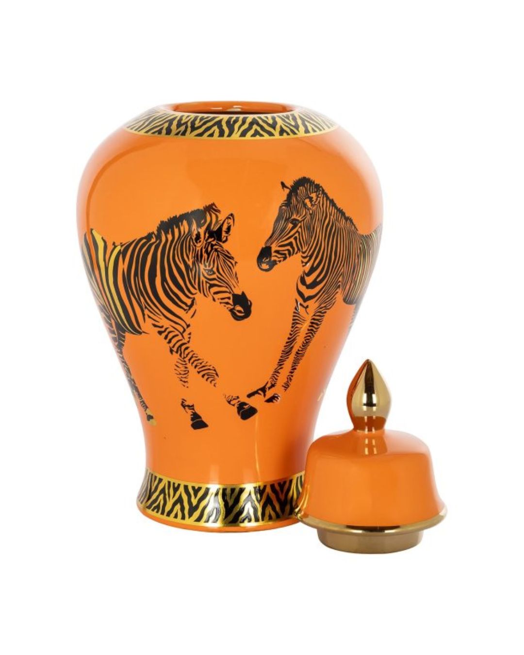 Didelė keramikinė urna, oranžinės spalvos su zebrų iliustracijomis