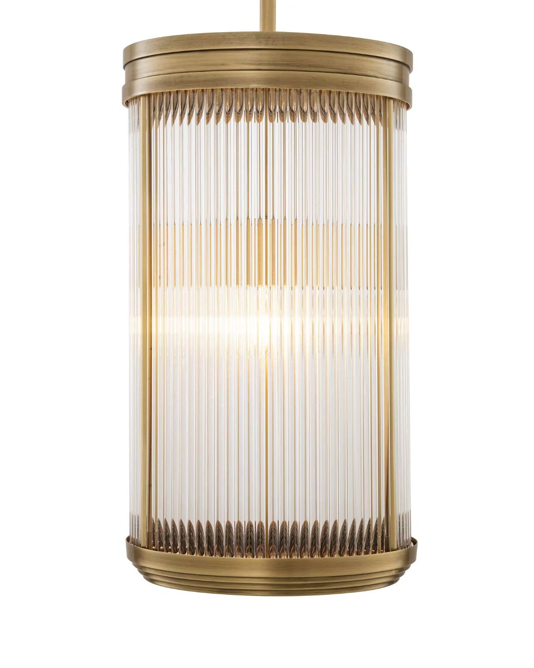 Pakabinamas klasikinio dizaino šviestuvas su sendinto žalvario apdaila ir rifliuotu stiklu