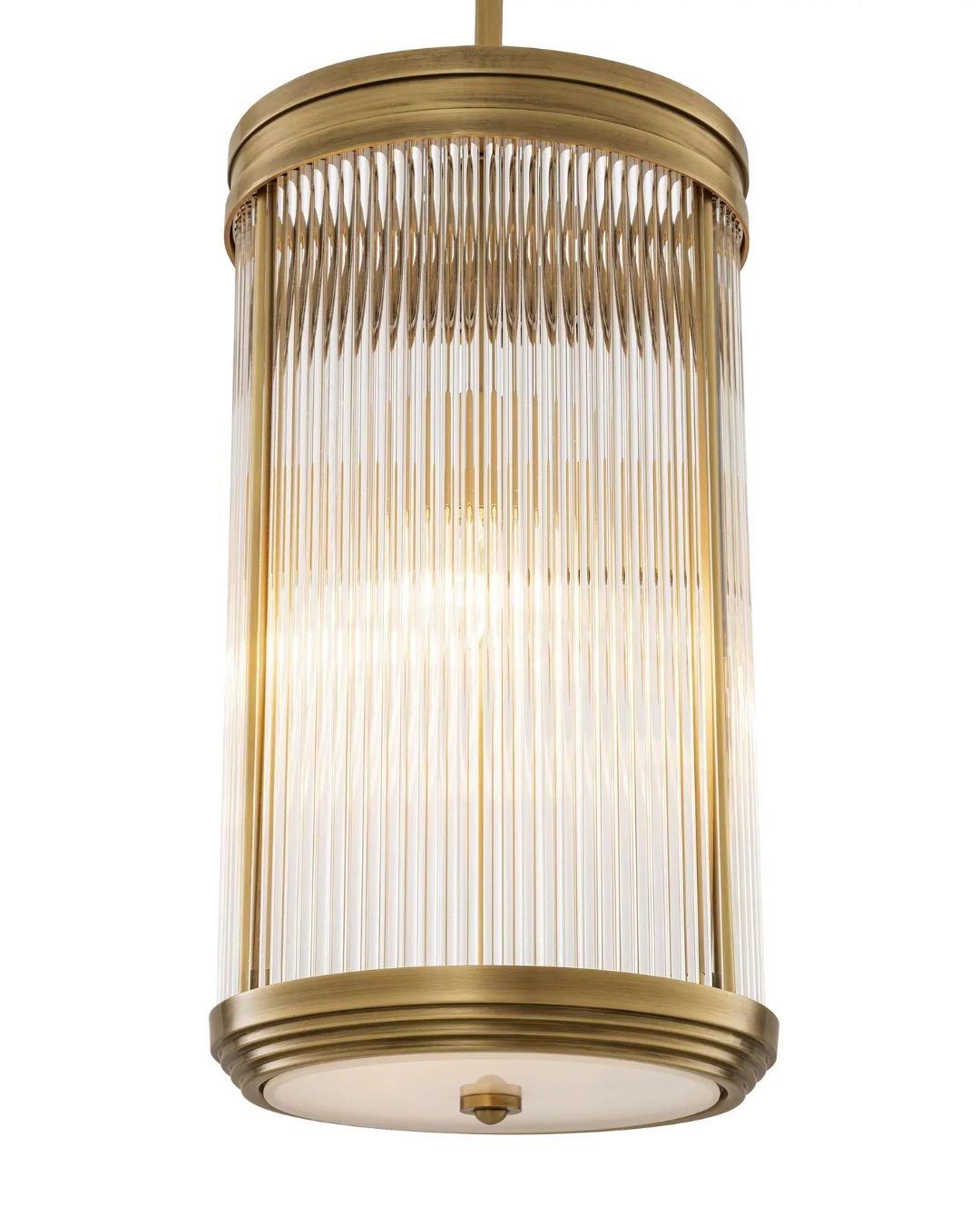 Pakabinamas klasikinio dizaino šviestuvas su sendinto žalvario apdaila ir rifliuotu stiklu