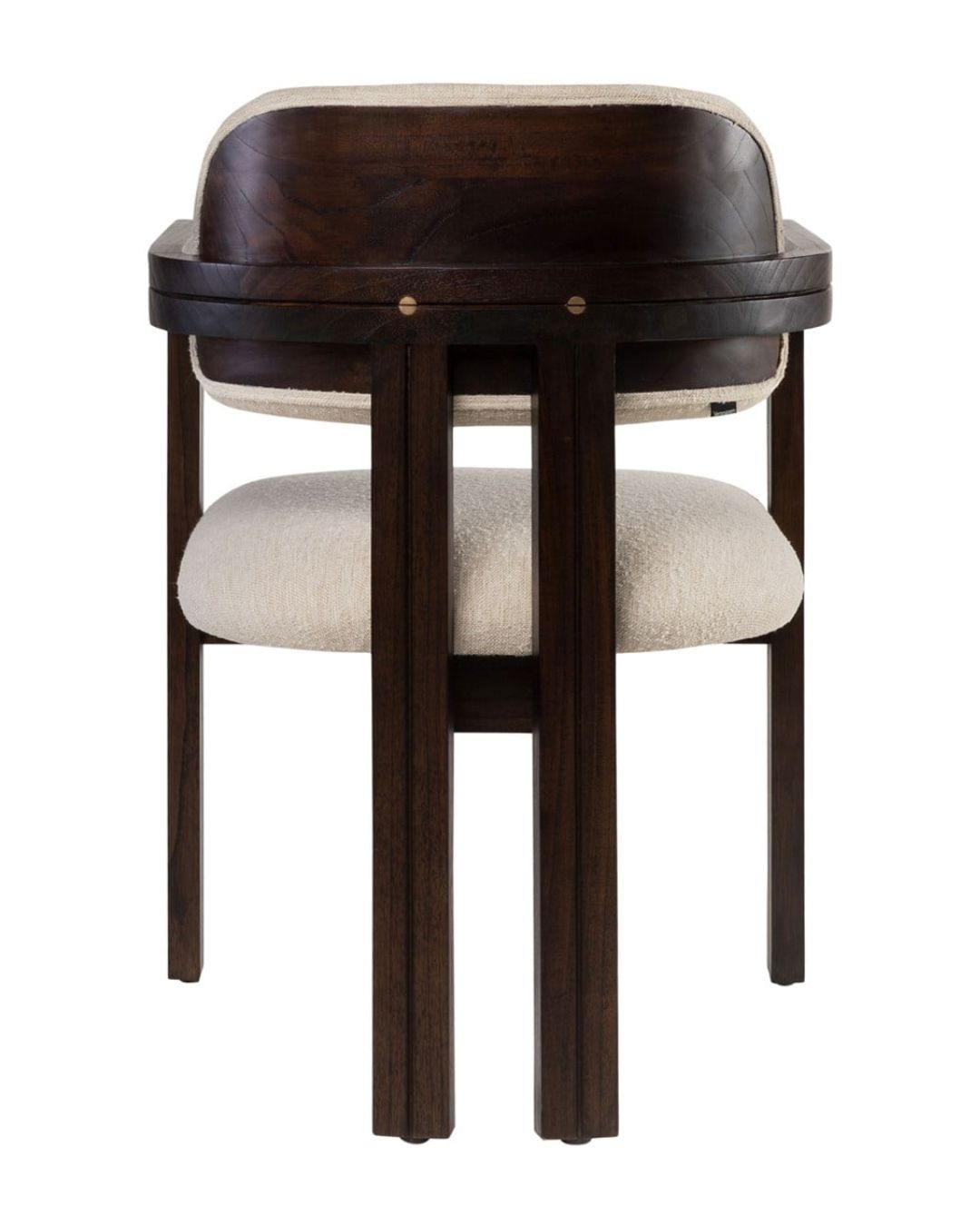 Wabi Sabi dizaino įkvėpta valgomojo kėdė su mediniais porankiais ir baltu audiniu