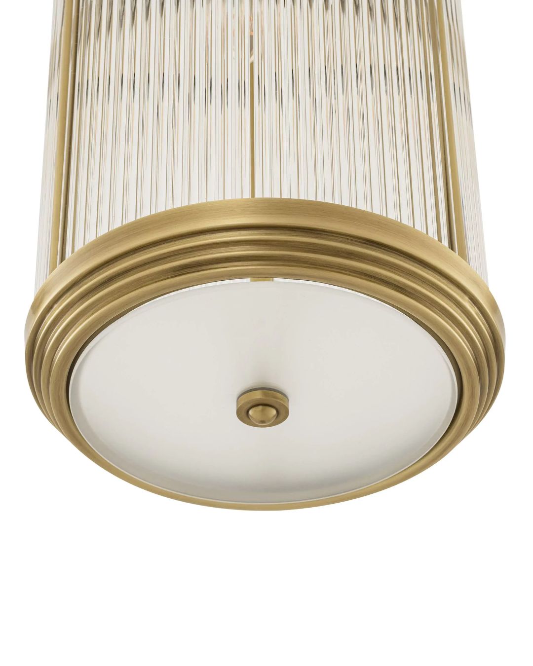 Pakabinamas klasikinio dizaino šviestuvas su sendinto žalvario apdaila ir rifliuotu stiklu