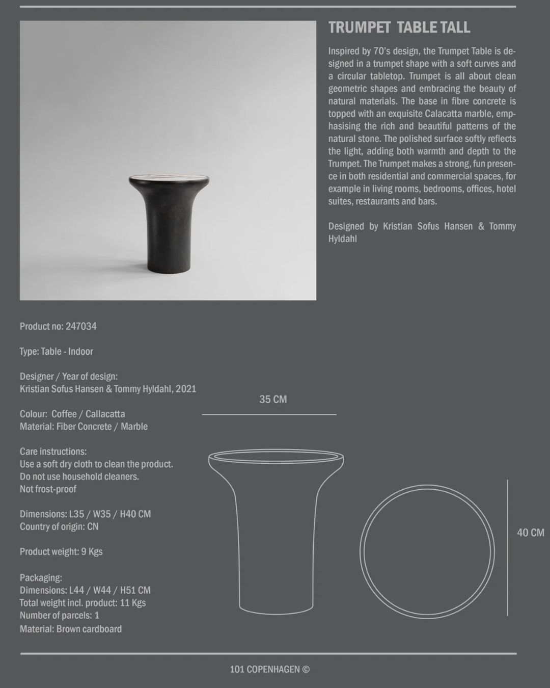 Trumpet Table - techninė specifikacija