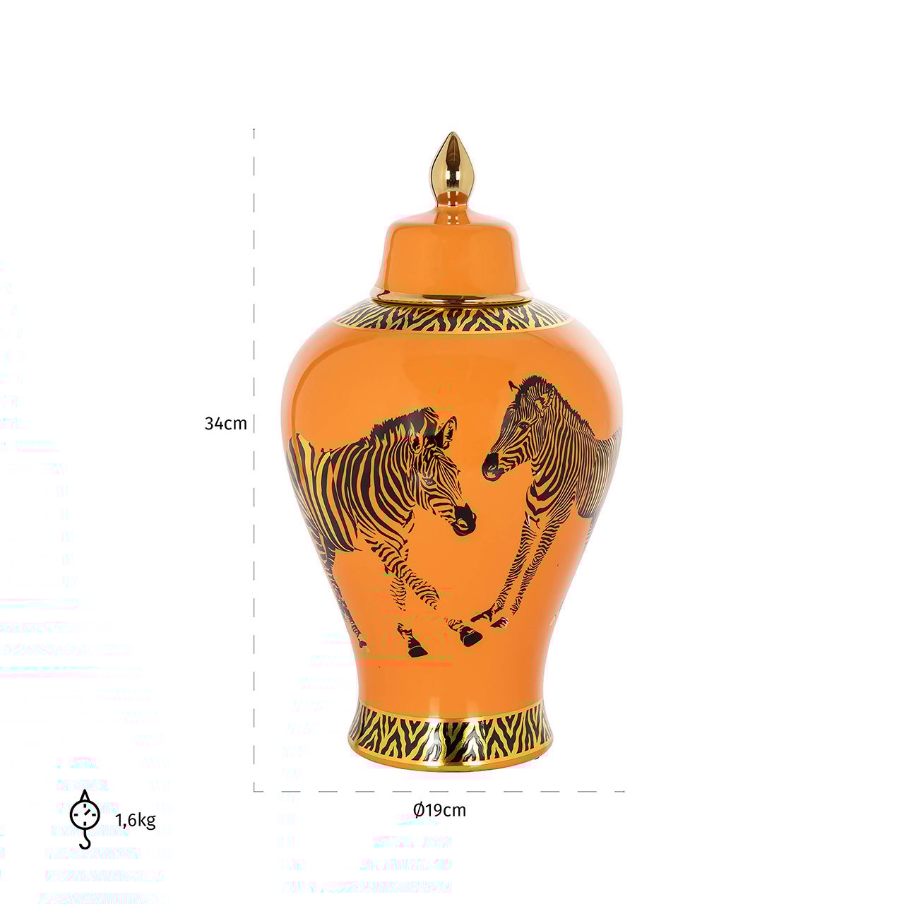 Didelė keramikinė urna, oranžinės spalvos su zebrų iliustracijomis