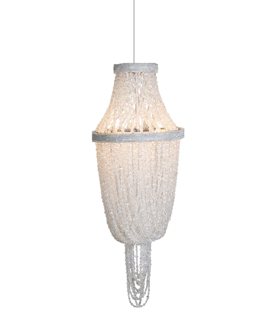 Klasikinio dizaino pakabinamas šviestuvas iš krištolo karoliukų