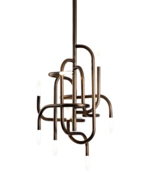 Sentinto žalvario spalvos pakabinamas šviestuvas iš raizgytų vamzdelių