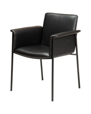 Modernaus dizaino juoda valgomojo kėdė su porankiais, iš dirbtinės odos