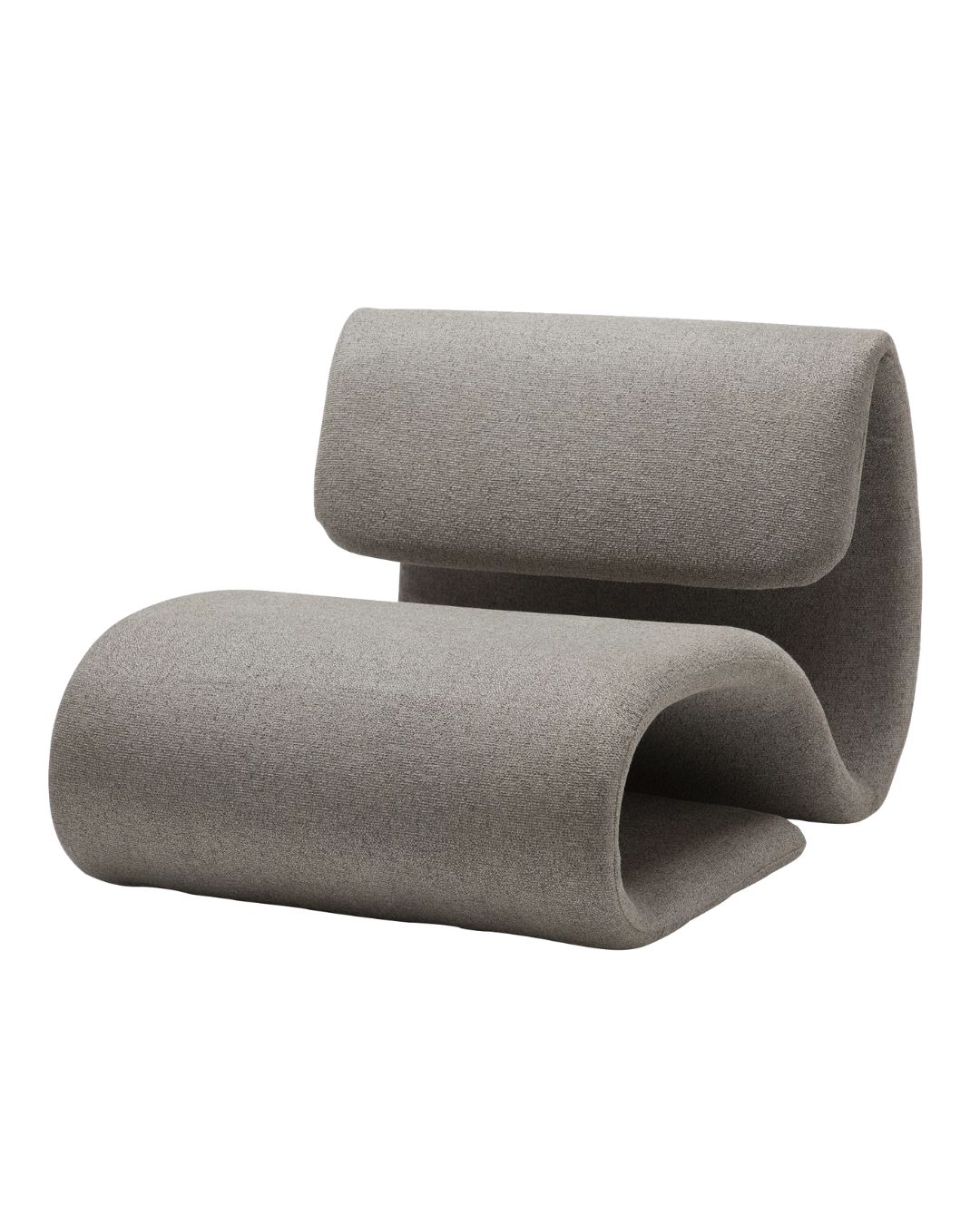 Žaismingos formos išlankstytas fotelis, švelniai pilkos spalvoa