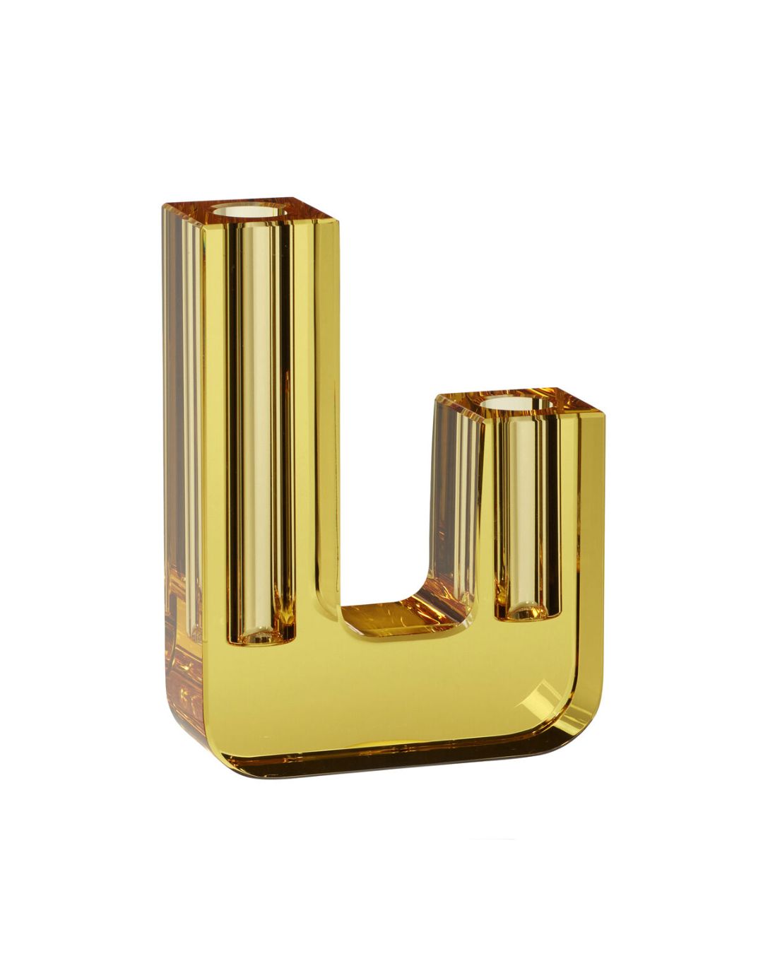 Stiklinė geltonos spalvos vazelė, skirta 2 gėlėms pamerkti