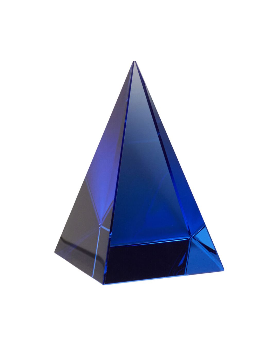 Mėlynos spalvos, piramidės formos stiklinis popieriaus laikiklis