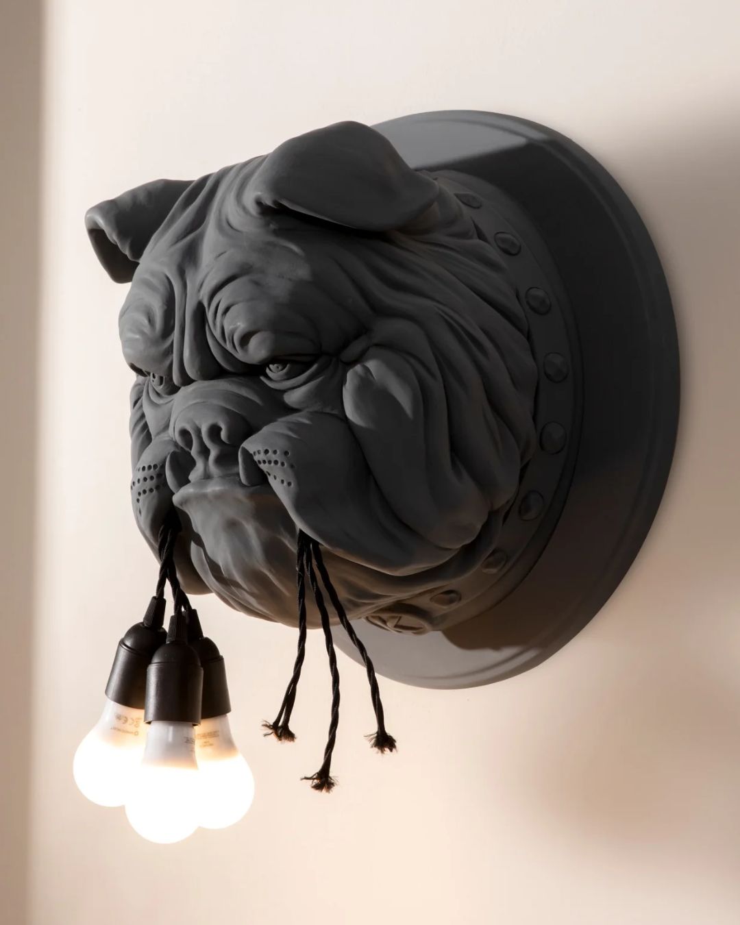 sieninis šviestuvas - masyvus buldogo veidas, laikantis lemputes