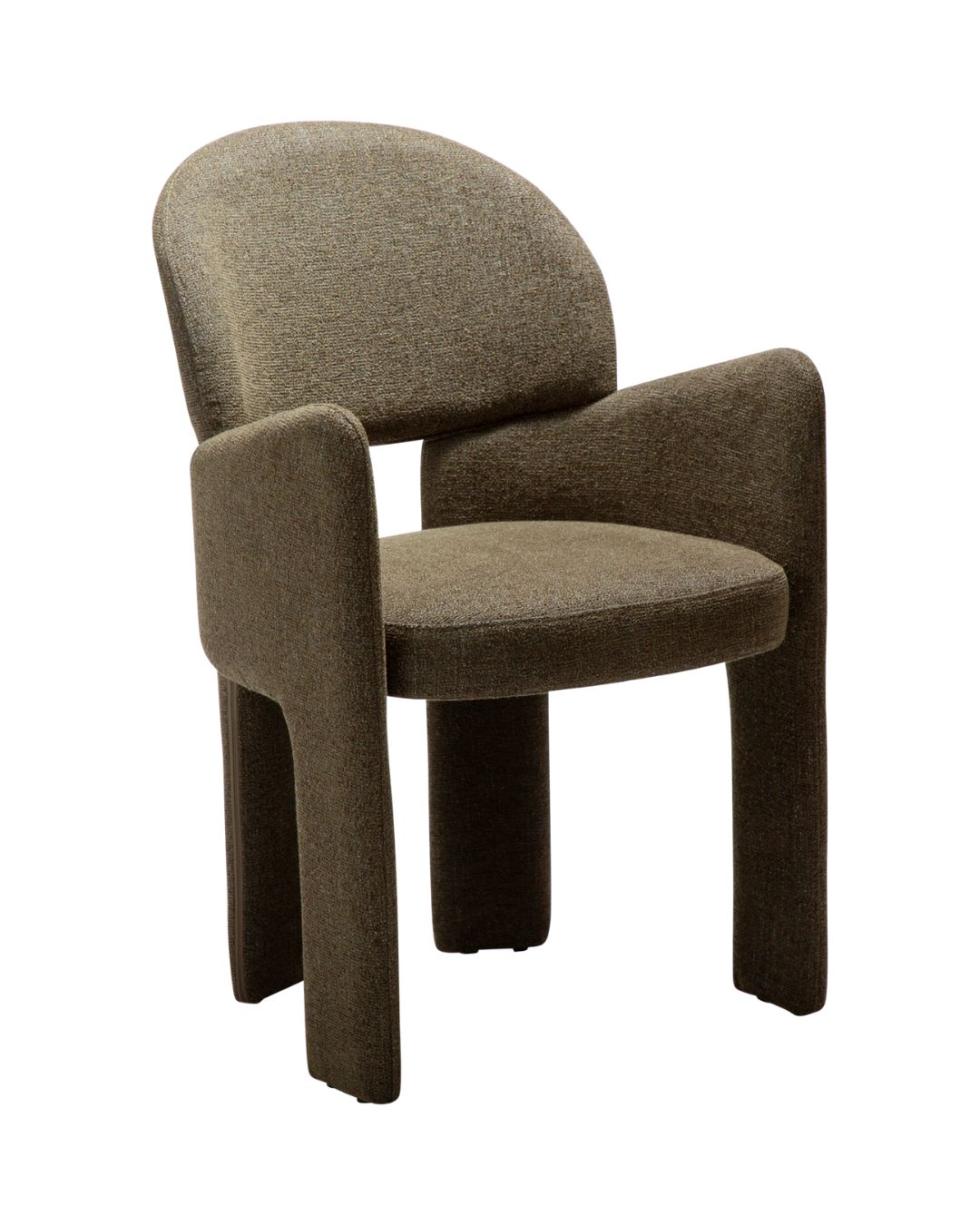 Modernaus dizaino valgomojo kėdė AOLE su porankiais. Pilnai aptraukta tamsiai žalios spalvos audiniu.