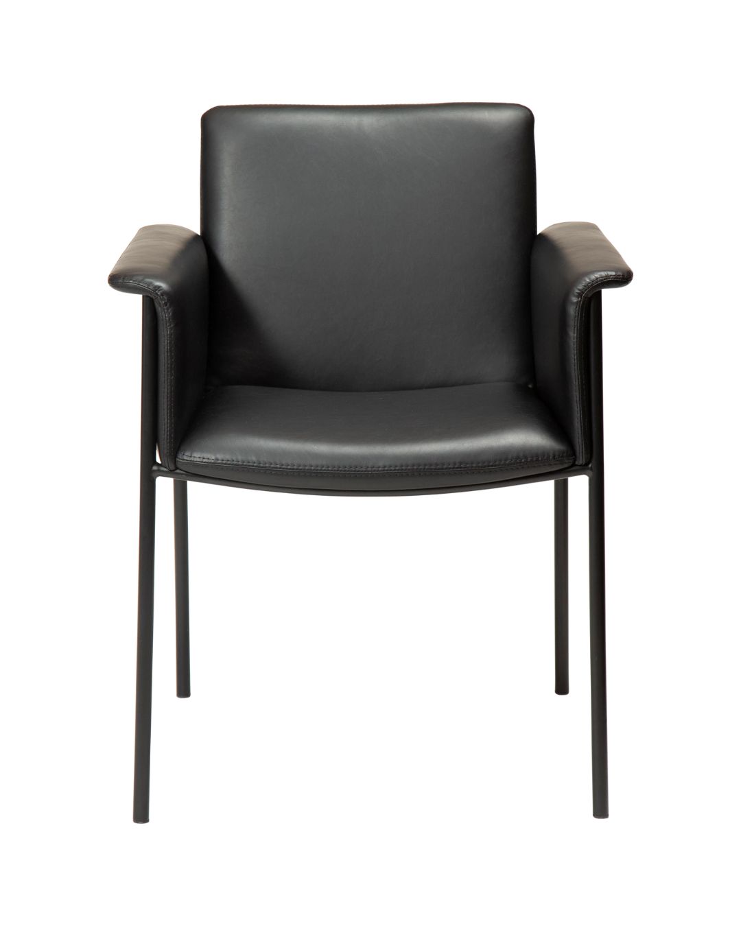 Modernaus dizaino juoda valgomojo kėdė su porankiais, iš dirbtinės odos