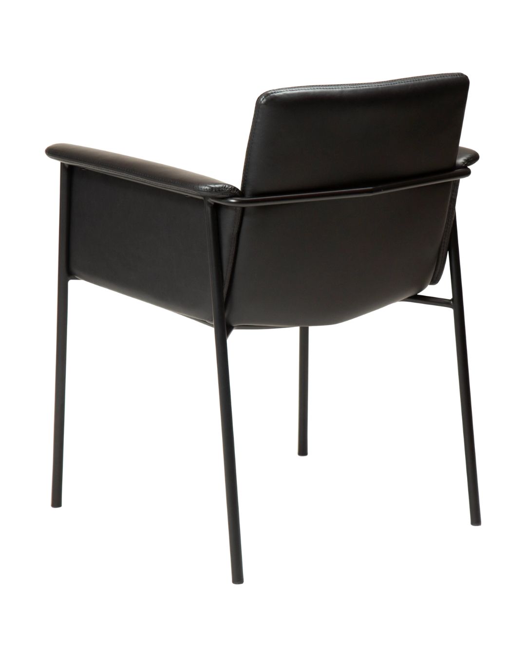 Modernaus dizaino juoda valgomojo kėdė su porankiais, iš dirbtinės odos