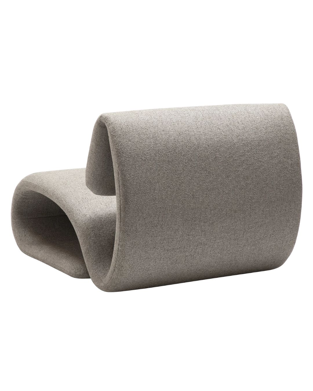 Žaismingos formos išlankstytas fotelis, švelniai pilkos spalvoa