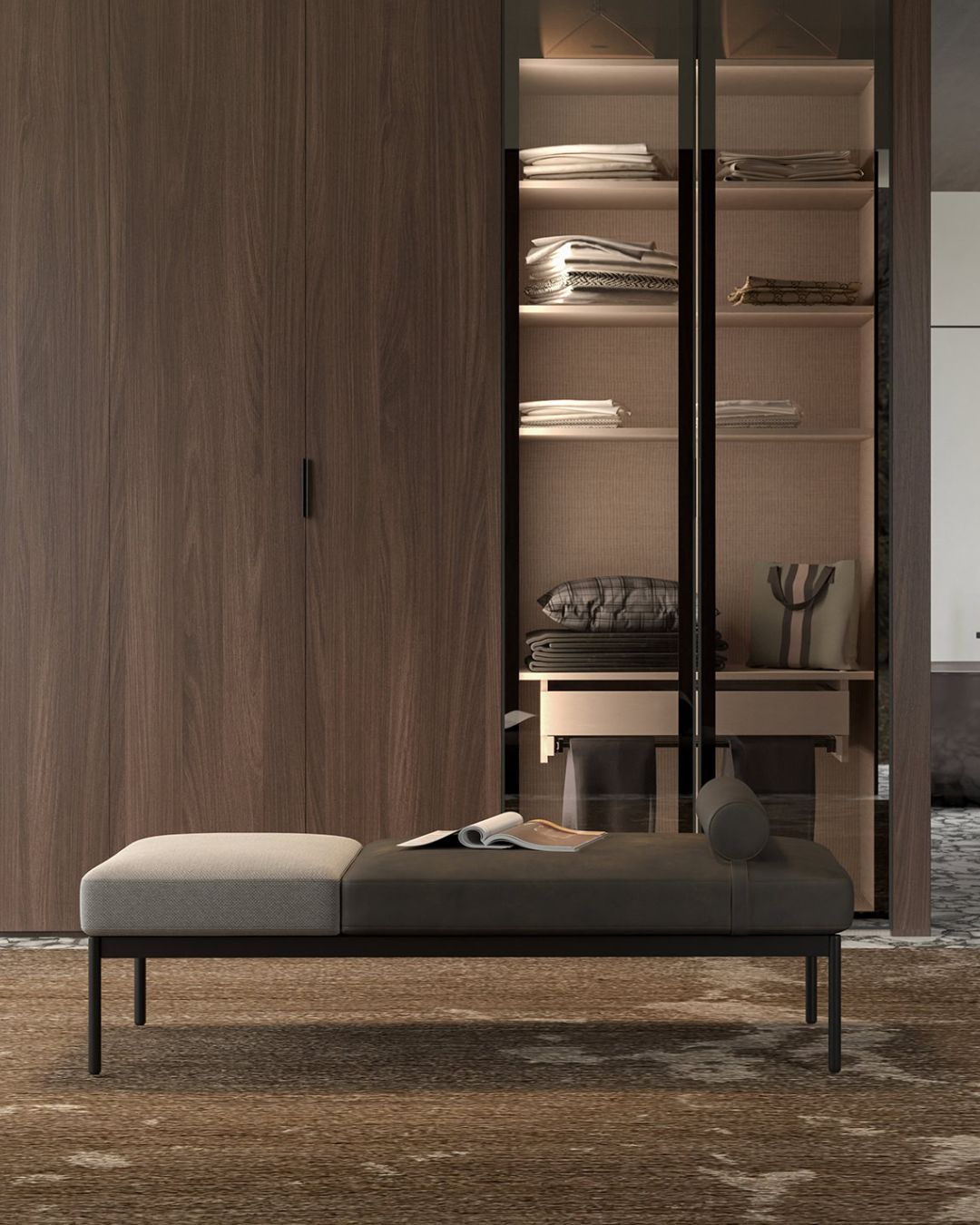 Minimalistinio dizaino Troy suoliukas ant 4 metalinių kojelių