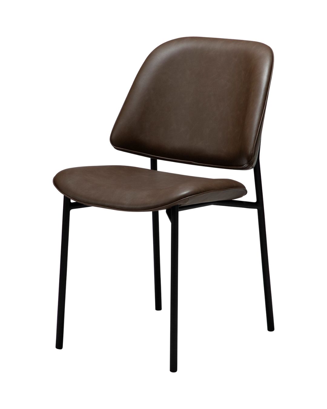 Dirbtinės odos ruda OHMY kėdė – subtiliai užapvalta sėdimoji dalis ir atlošas, grakščios kojelės