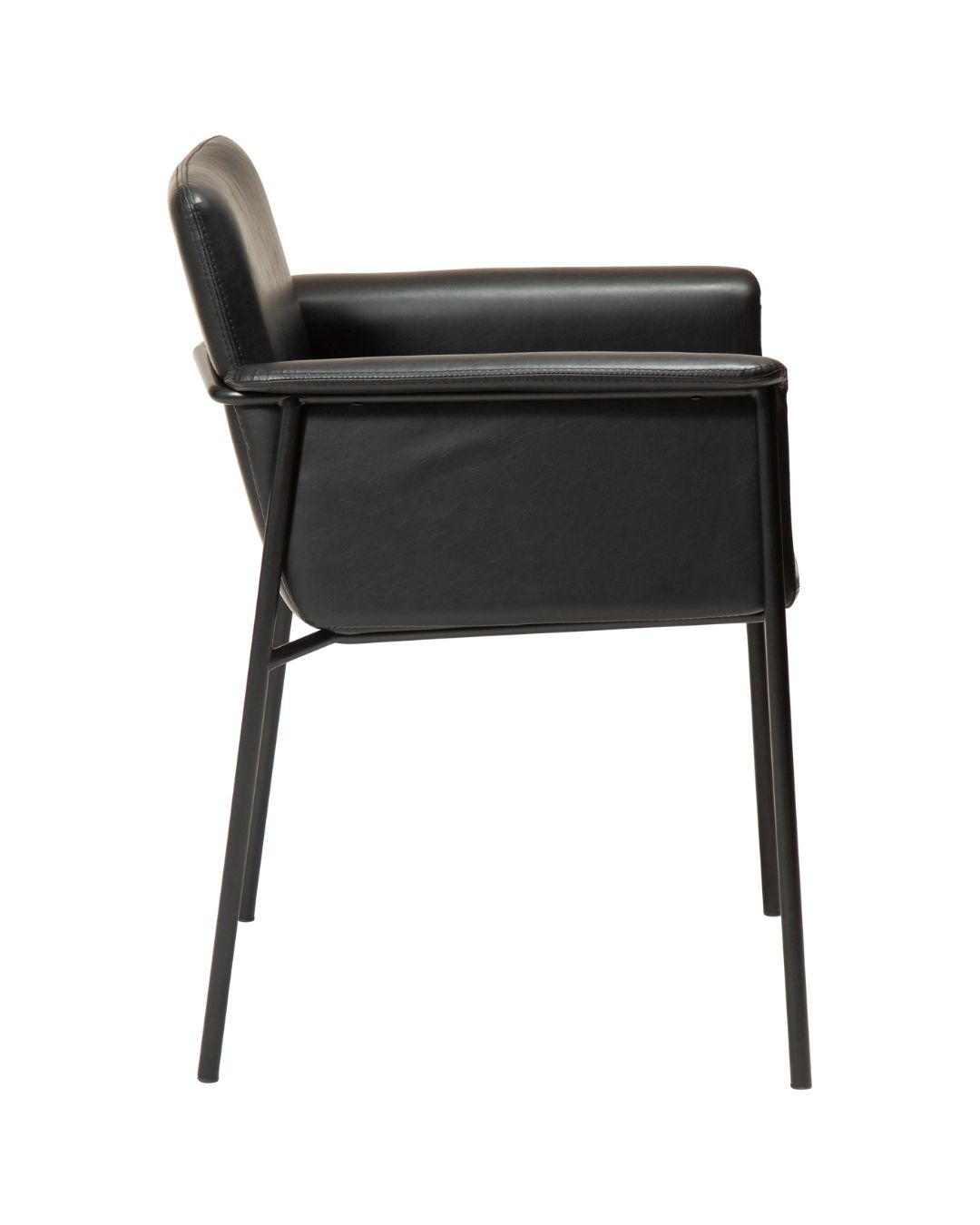 Modernaus dizaino juoda valgomojo kėdė su porankiais, iš dirbtinės odos