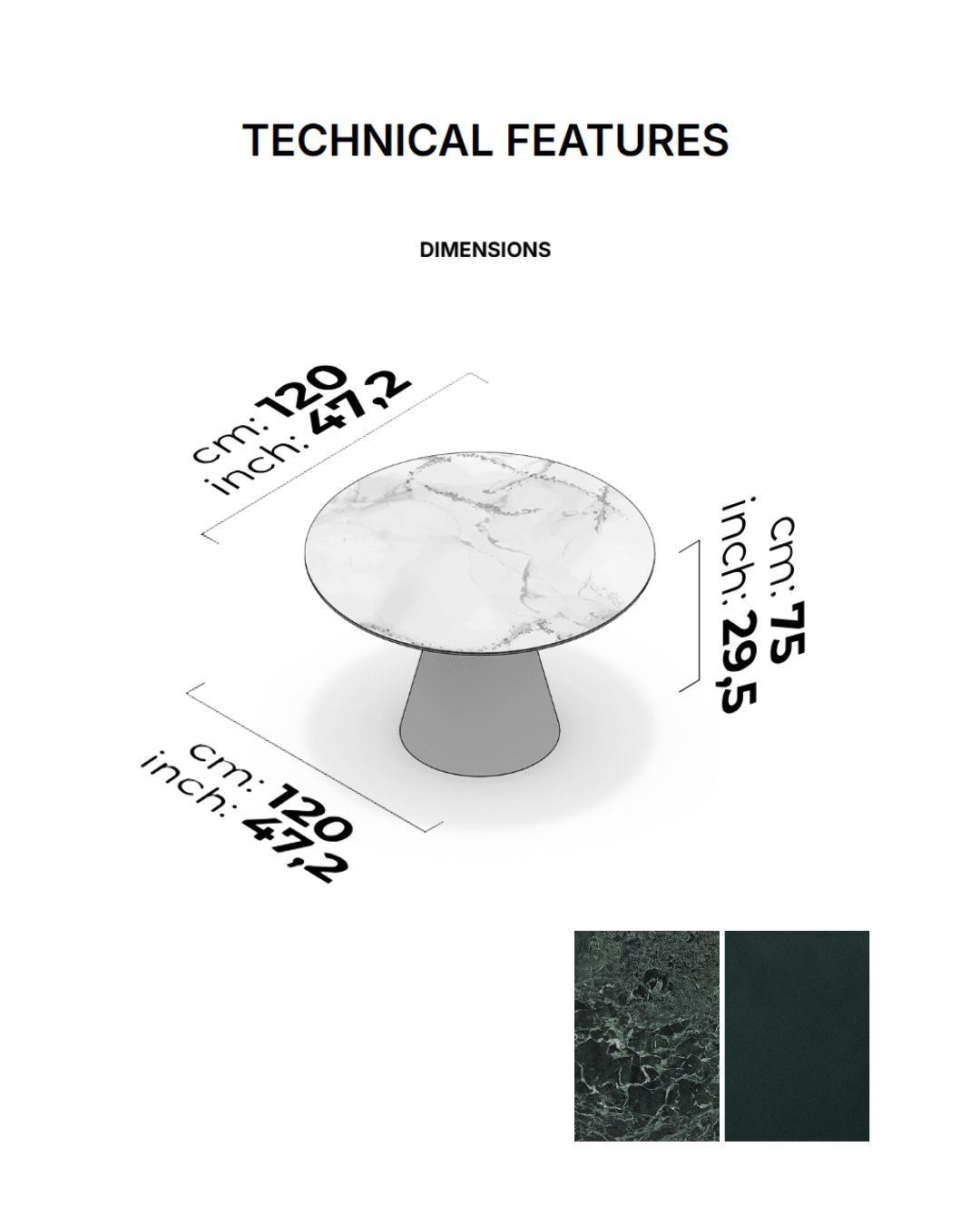 Valgomojo stalas Agate - techninė informacija