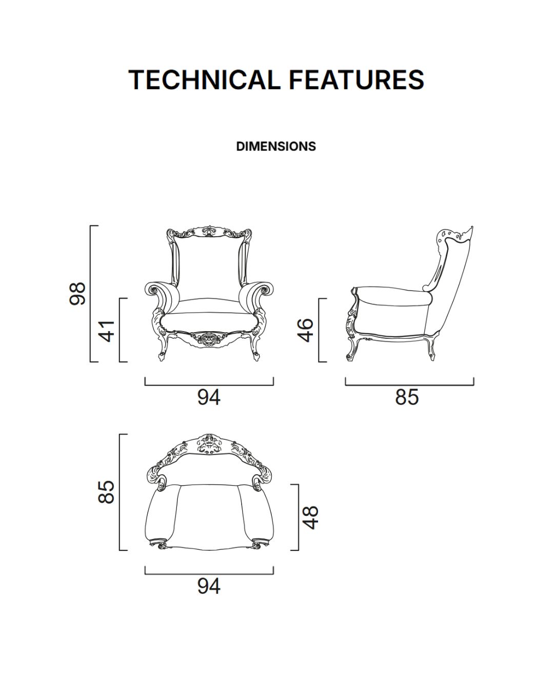 Picasso fotelis - techninė informacija
