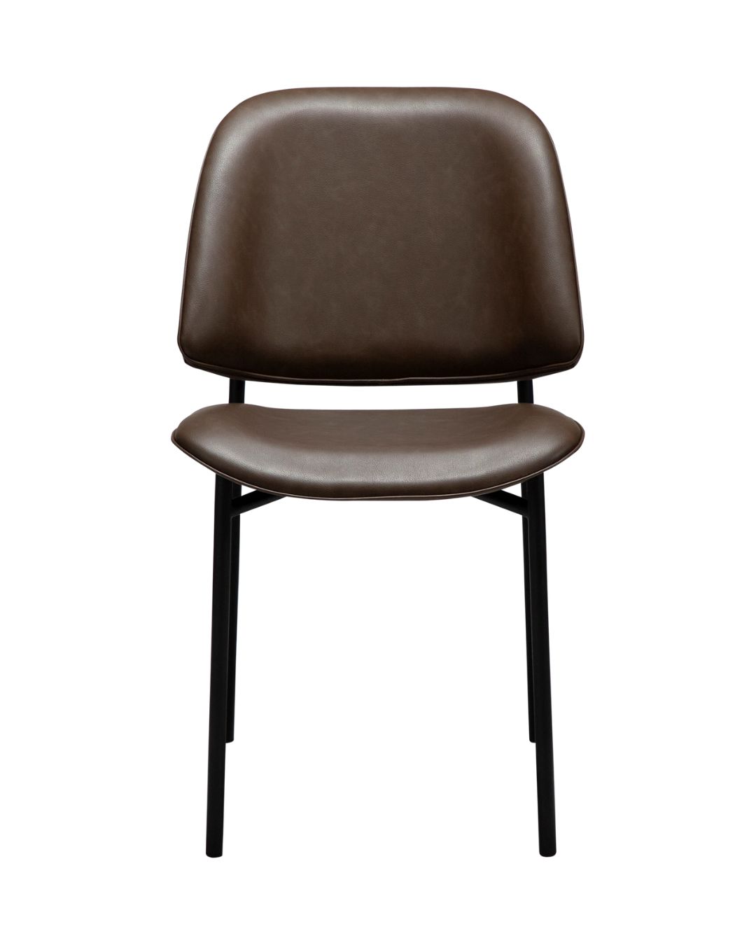 Dirbtinės odos ruda OHMY kėdė – subtiliai užapvalta sėdimoji dalis ir atlošas, grakščios kojelės