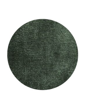 Apvalus, tamsiai žalios spalvos pukuotas kilimas